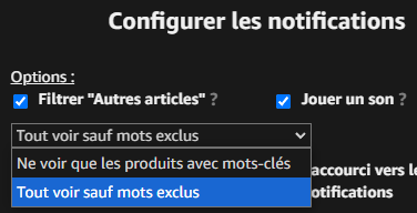 Il suffit de cocher l'option et de choisir "Ne voir que les produits avec mots-clés